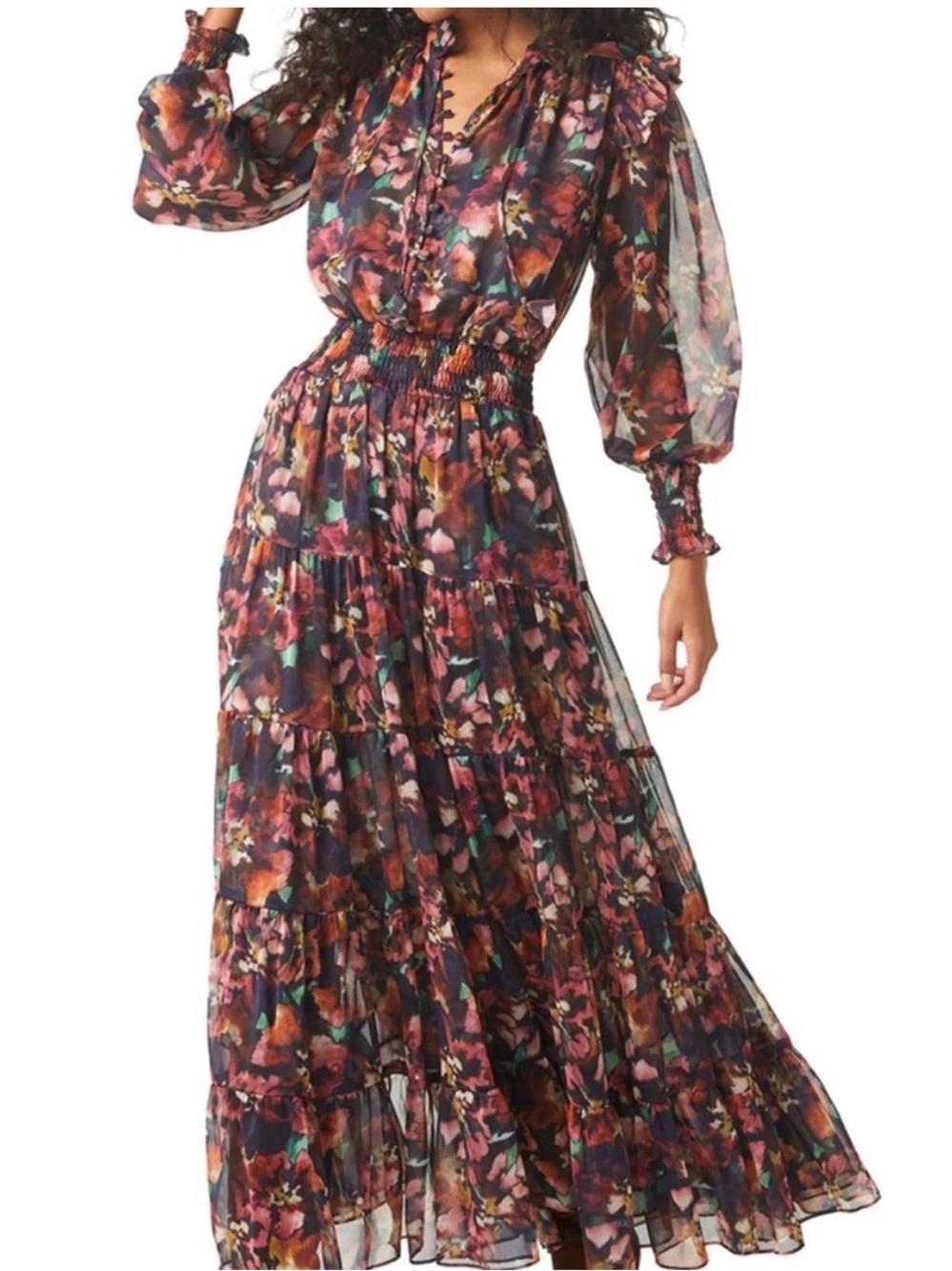 Misa Los Angeles Multicolor Floral Tiered Maxi Dress